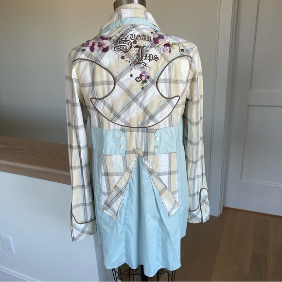 Re-Do handmade re-imagined button down. Whimsical, boho mashup of 2 shirts, S - Picture 2 of 10